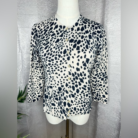 Charter Club Women’s Animal Print Button-Down Sweater Cardigan Beige Black P/S - Picture 1 of 11